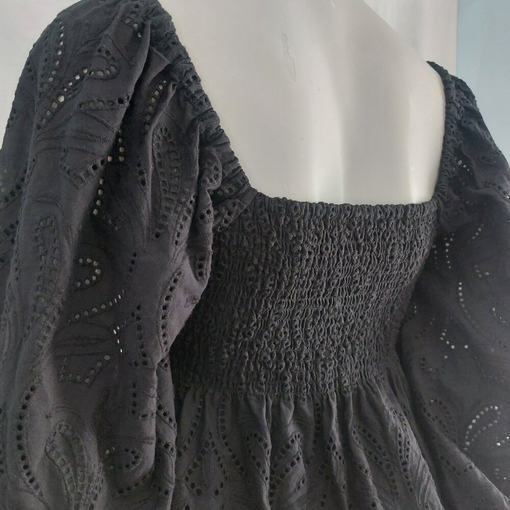 BANANA REPUBLIC Black Top S Sweetheart Neck 3/4 Sleeve Cotton Flirty EUC - Picture 3 of 13